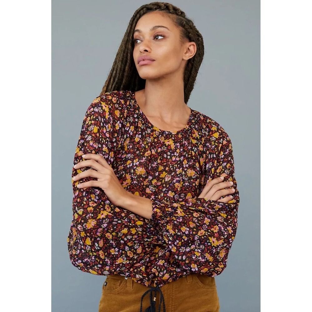 Anthropologie Womens Size-S Bohemian Floral Pauline Balloon Sleeve Blouse